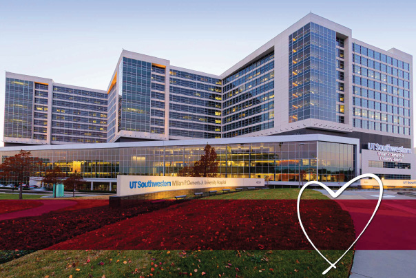 Photo of UT Southwestern with an overlaying heart