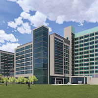 Photo of Clements University Hospital overlaid with a hand-drawn heart