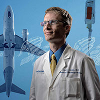 Photo of David Gerber, M.D., on a blue background