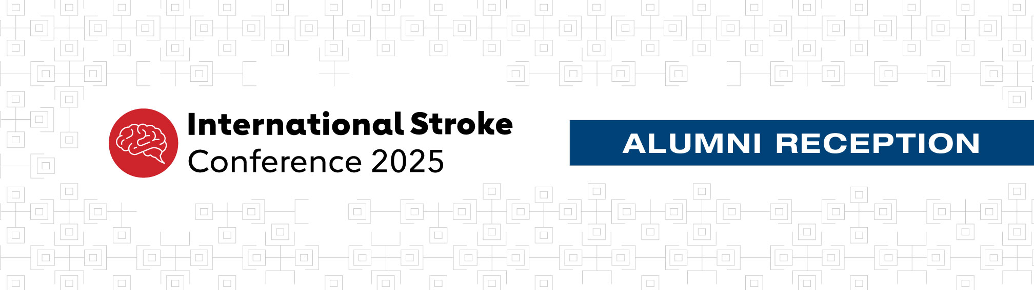 International Stroke Conference logo with a blue banner that reads Alumni Reception.