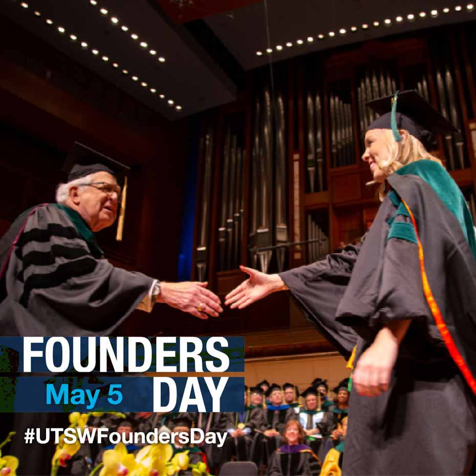 Photo of a graduating student receiving her diploma overlaid with the Founders Day logo