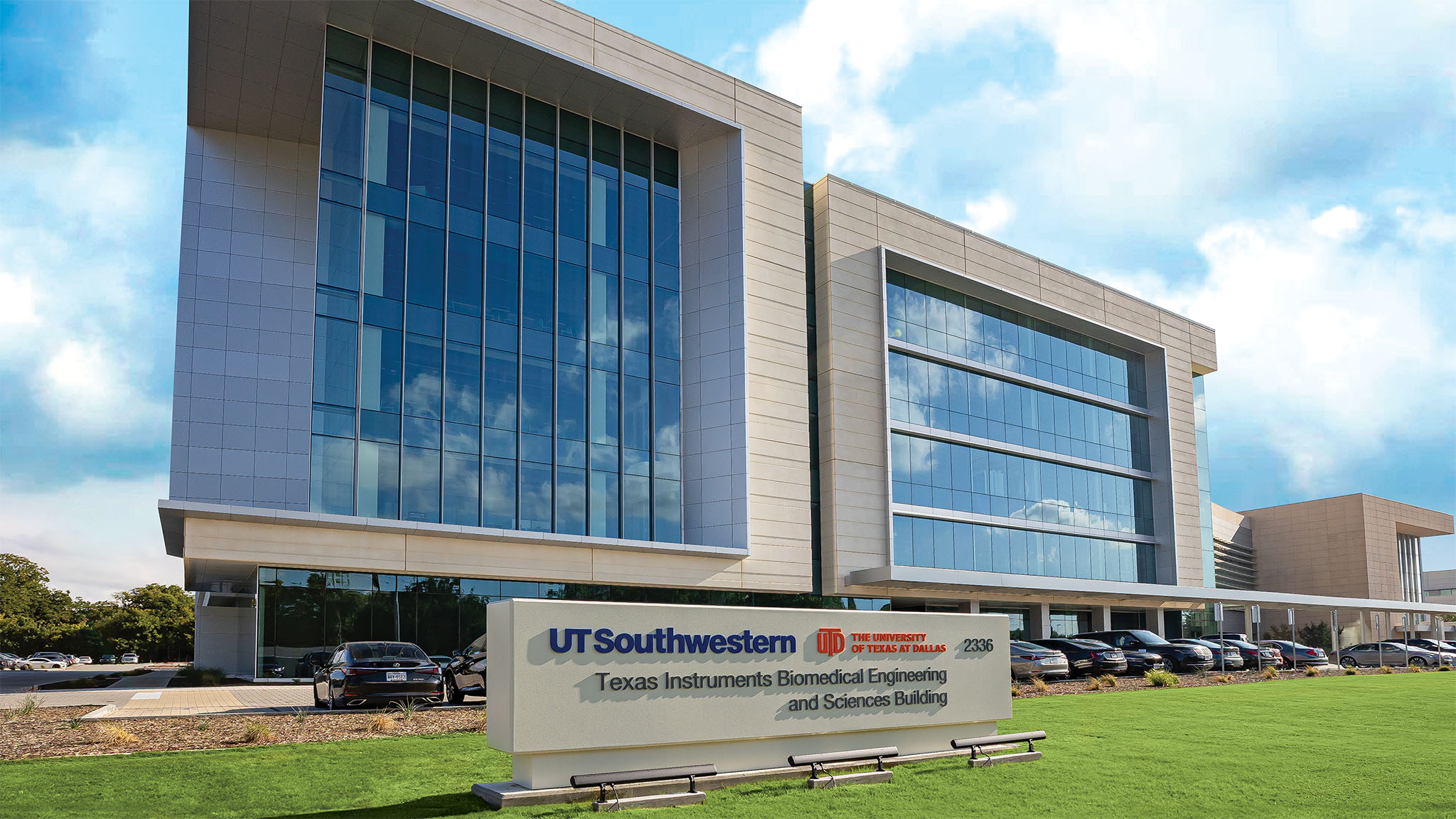 Exterior of the Texas Instruments Biomedical Engineering and Sciences Building.