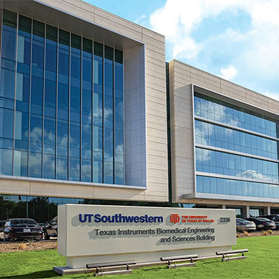 Exterior of the Texas Instruments Biomedical Engineering and Sciences Building.