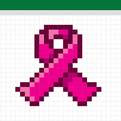 A graphic of a pink ribbon in the style of an Excel spreadsheet.