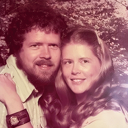 Two close photos of Ben Chandler and Venita Lovelace being together that fade into eachother - one is from the 1970s and another is of them today