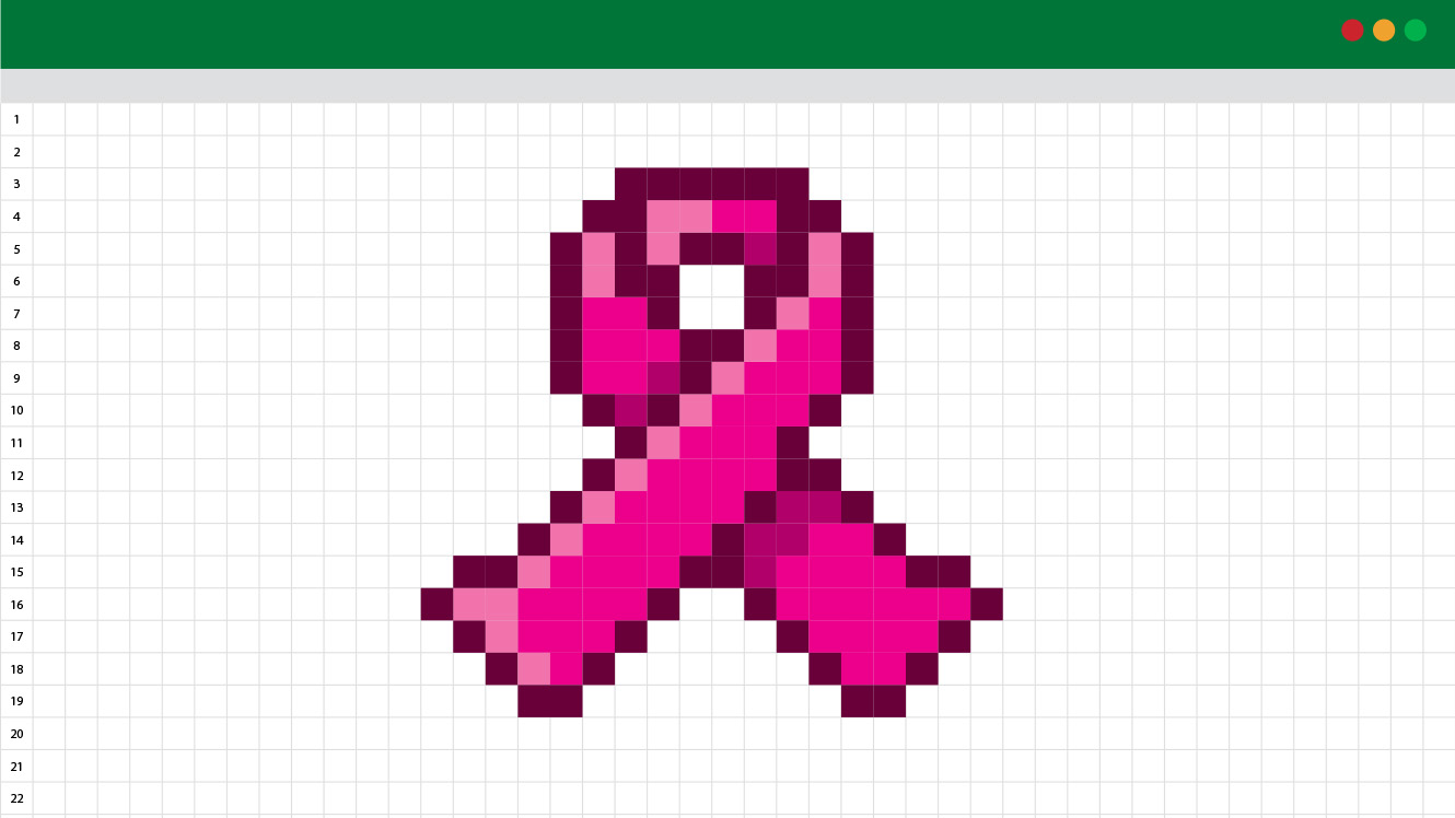 A graphic of a pink ribbon in the style of an Excel spreadsheet.